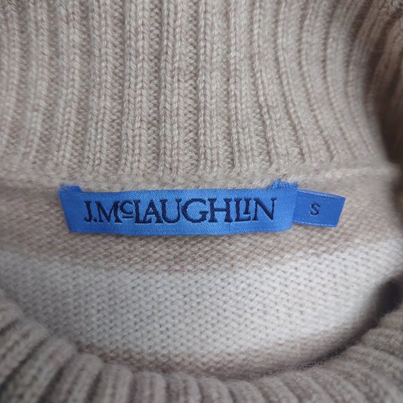 J. McLaughlin beige white striped 100% Cashmere turtleneck sweater ladies Small - Picture 6 of 7